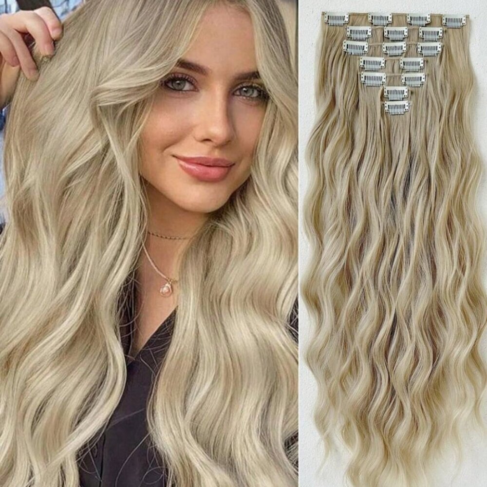 22 In Clip in light Blonde Water wave  Hair Extensions
